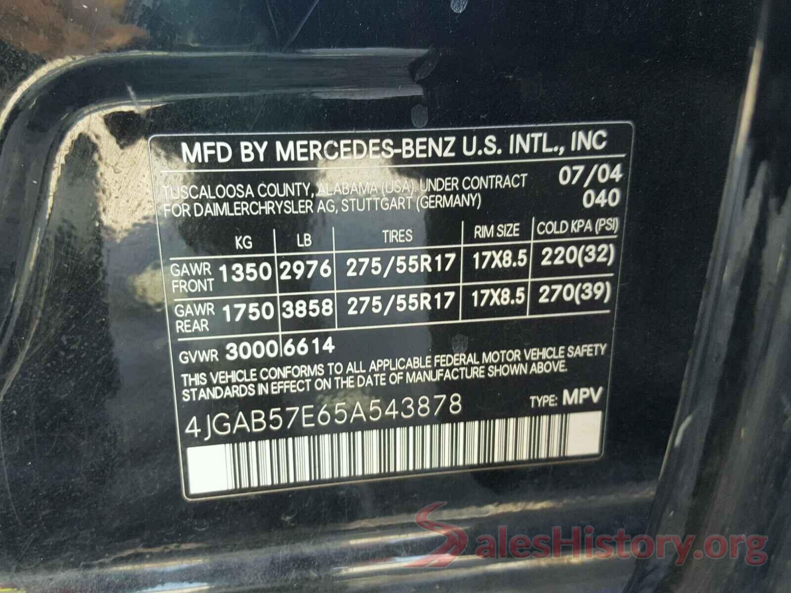 4JGAB57E65A543878 2005 MERCEDES-BENZ ML 350