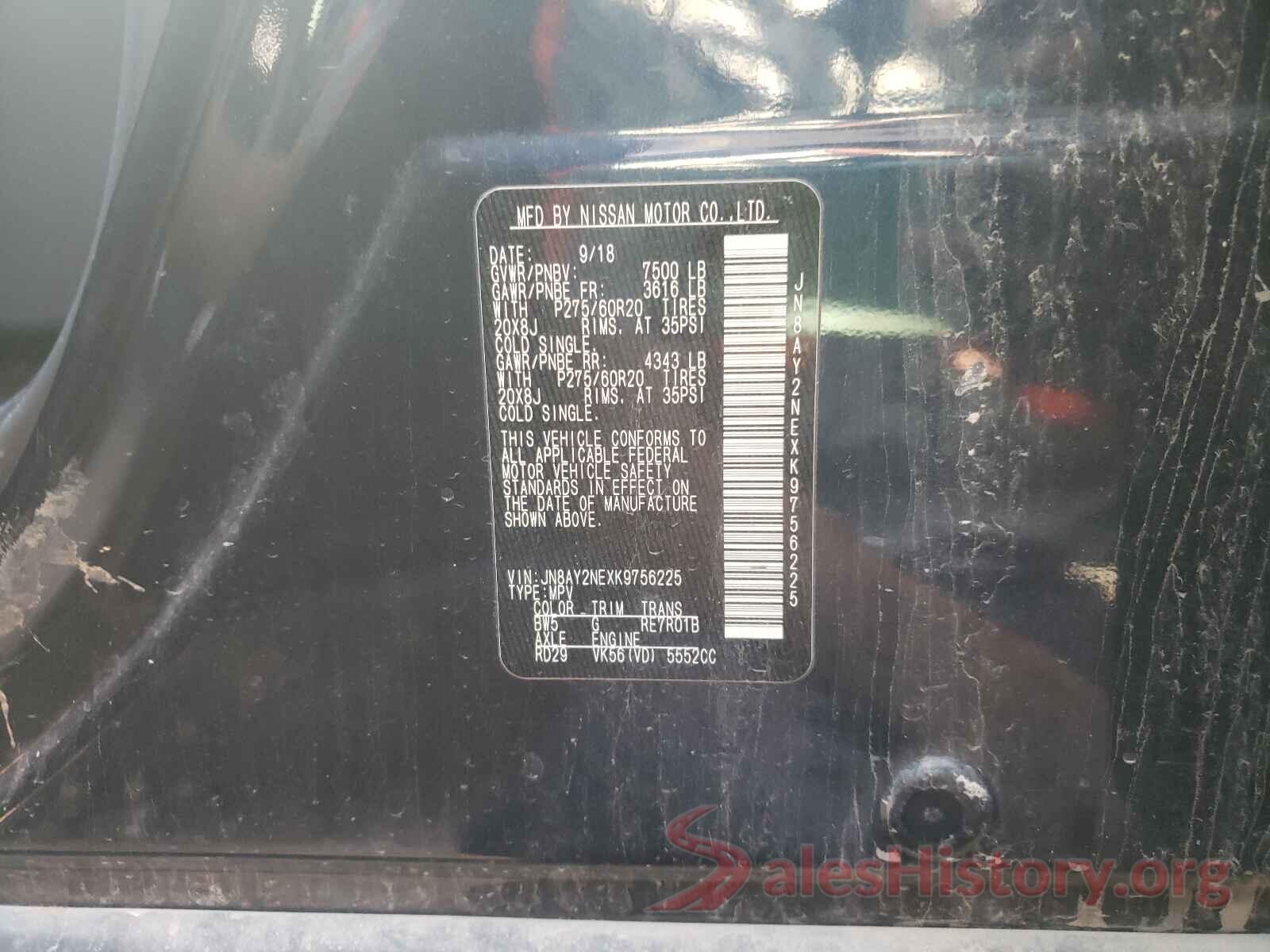 JN8AY2NEXK9756225 2019 NISSAN ARMADA