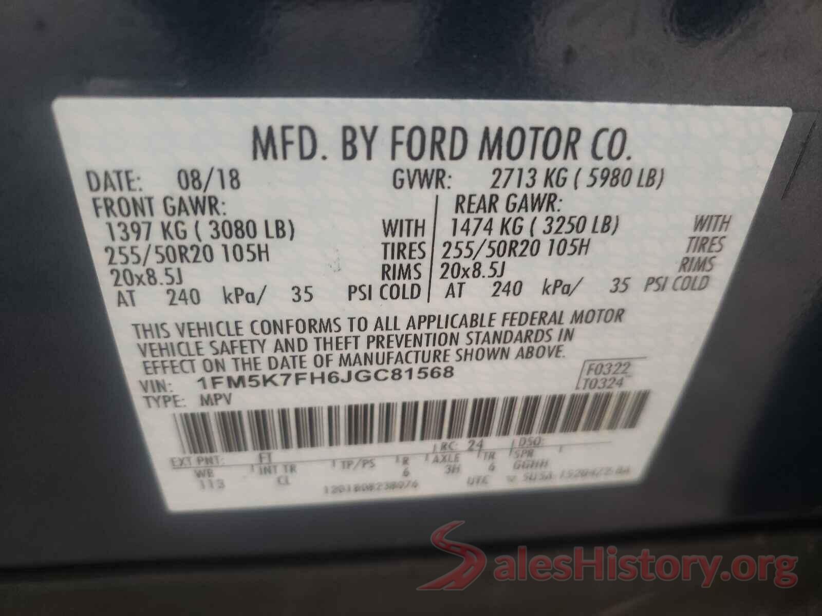 1FM5K7FH6JGC81568 2018 FORD EXPLORER