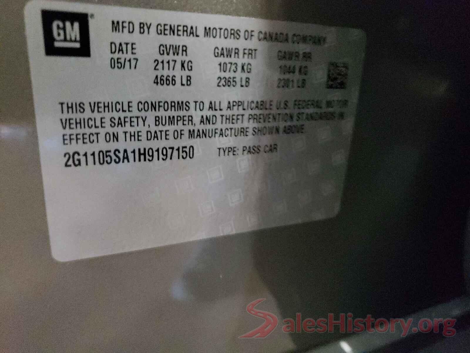 2G1105SA1H9197150 2017 CHEVROLET IMPALA