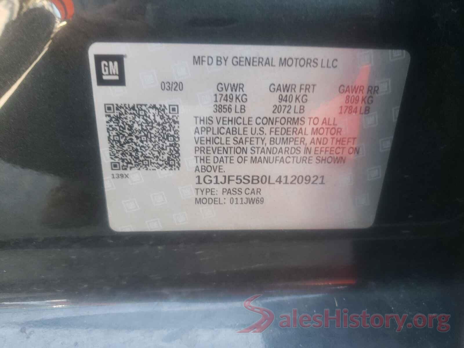 1G1JF5SB0L4120921 2020 CHEVROLET SONIC