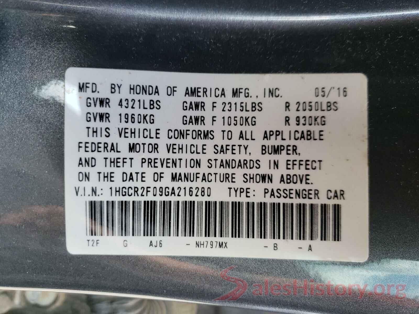 1HGCR2F09GA216280 2016 HONDA ACCORD