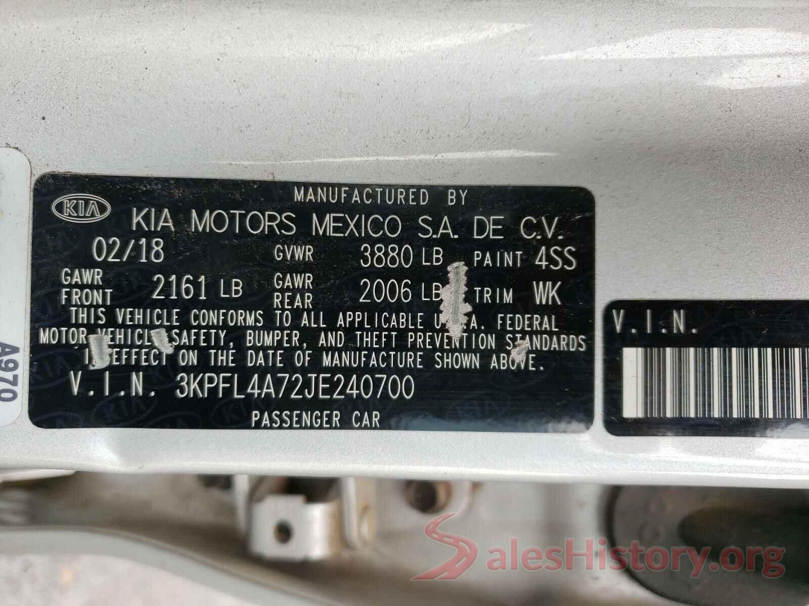 3KPFL4A72JE240700 2018 KIA FORTE