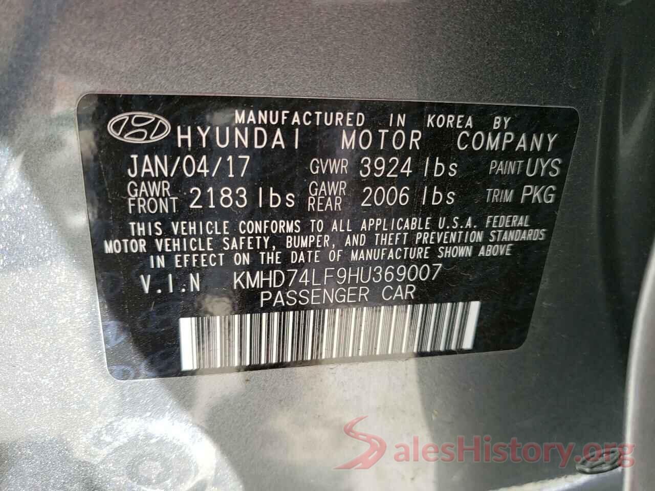 KMHD74LF9HU369007 2017 HYUNDAI ELANTRA