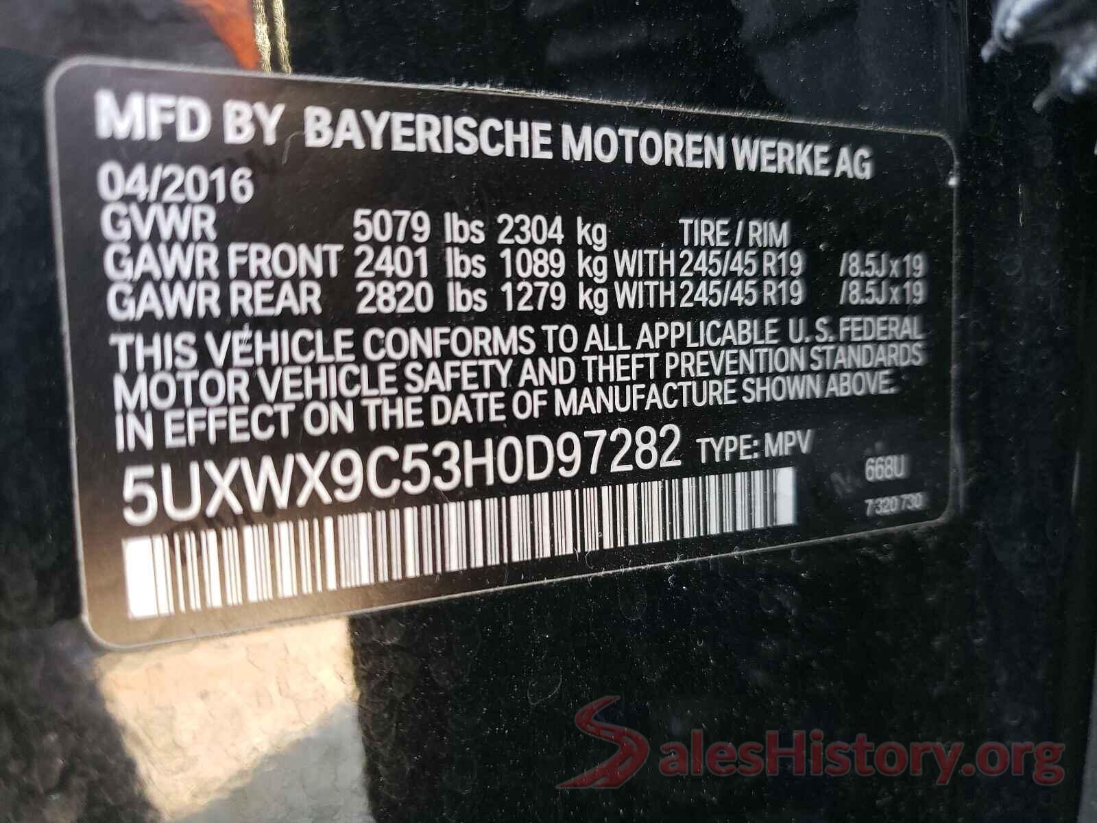 5UXWX9C53H0D97282 2017 BMW X3