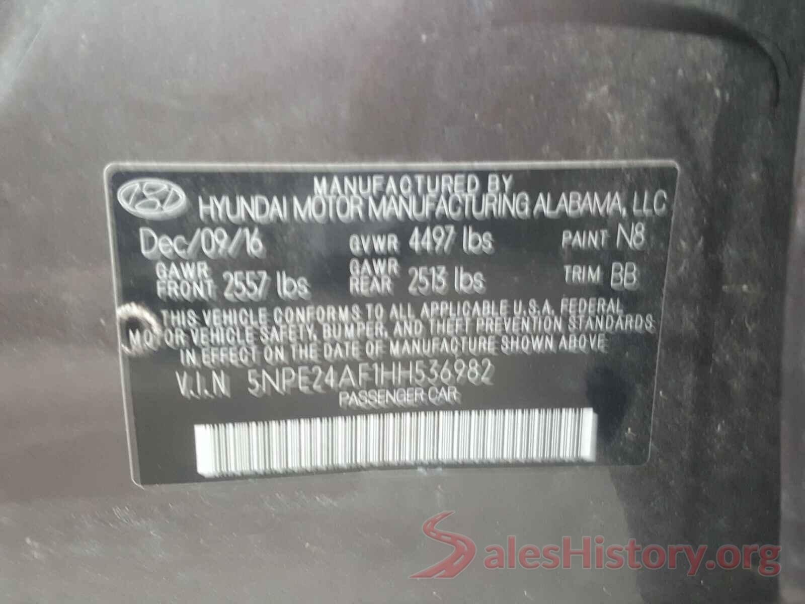 5NPE24AF1HH536982 2017 HYUNDAI SONATA