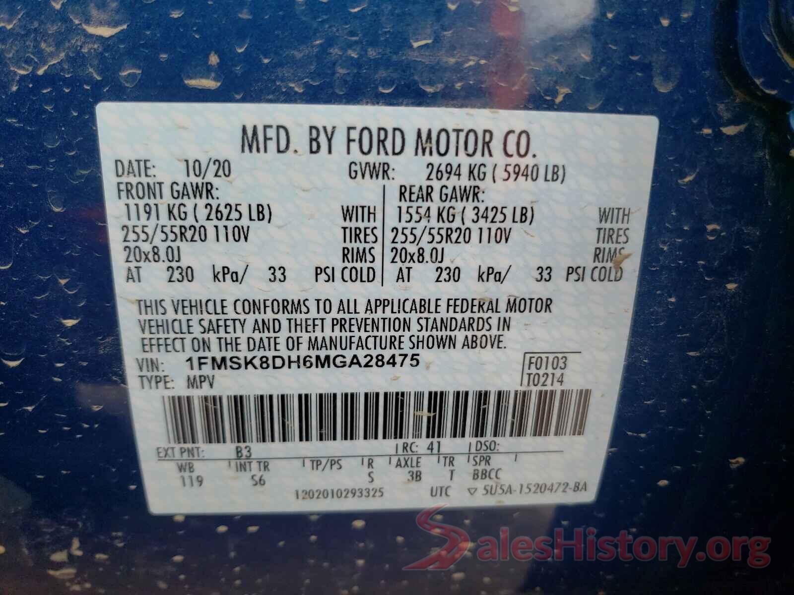 1FMSK8DH6MGA28475 2021 FORD EXPLORER