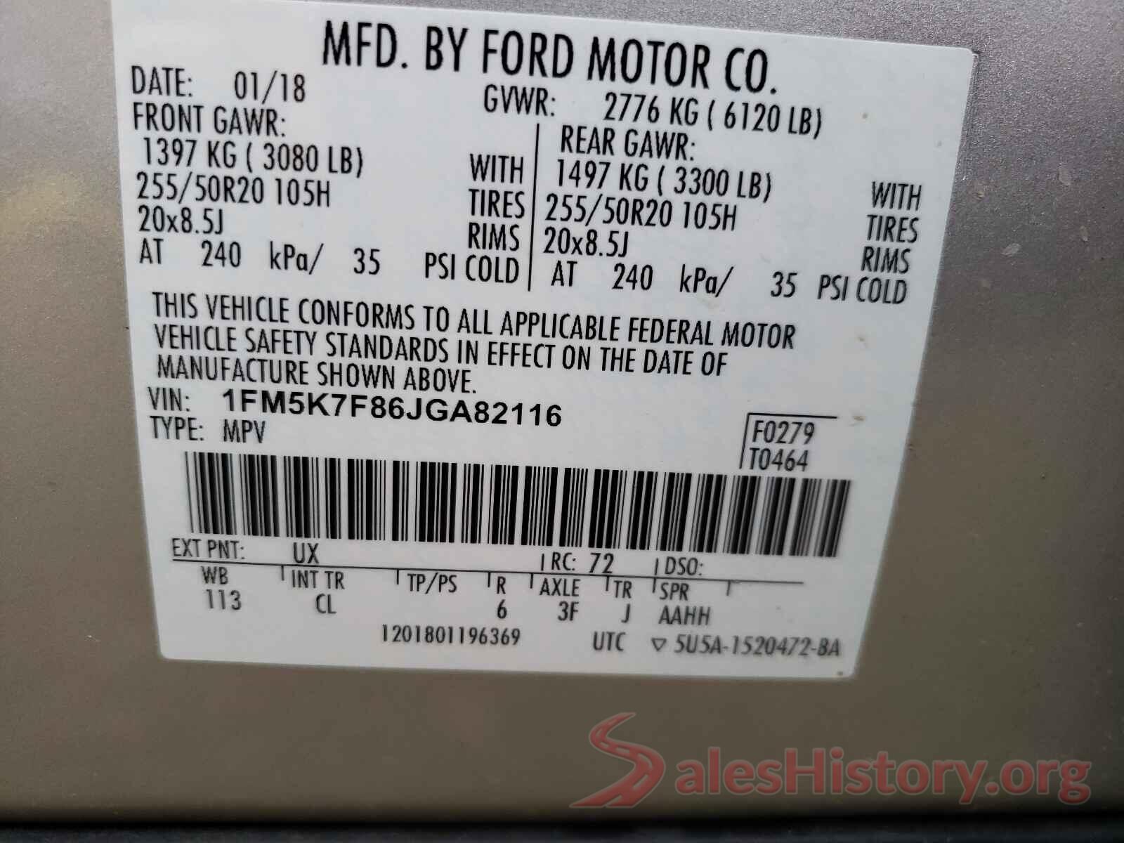 1FM5K7F86JGA82116 2018 FORD EXPLORER