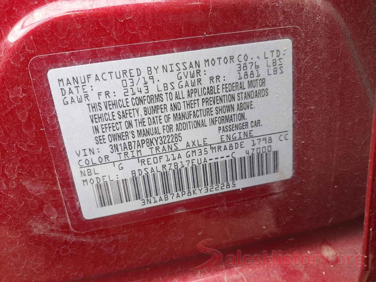 3N1AB7AP8KY322285 2019 NISSAN SENTRA