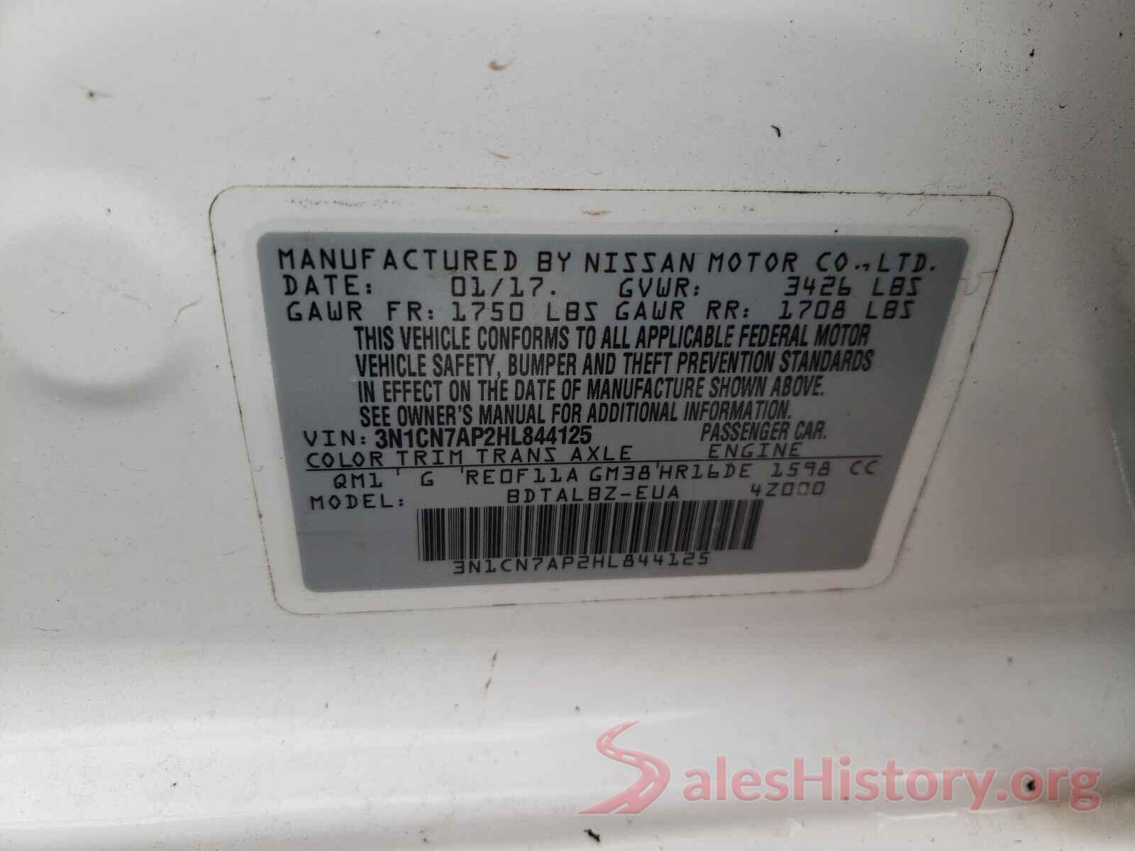 3N1CN7AP2HL844125 2017 NISSAN VERSA