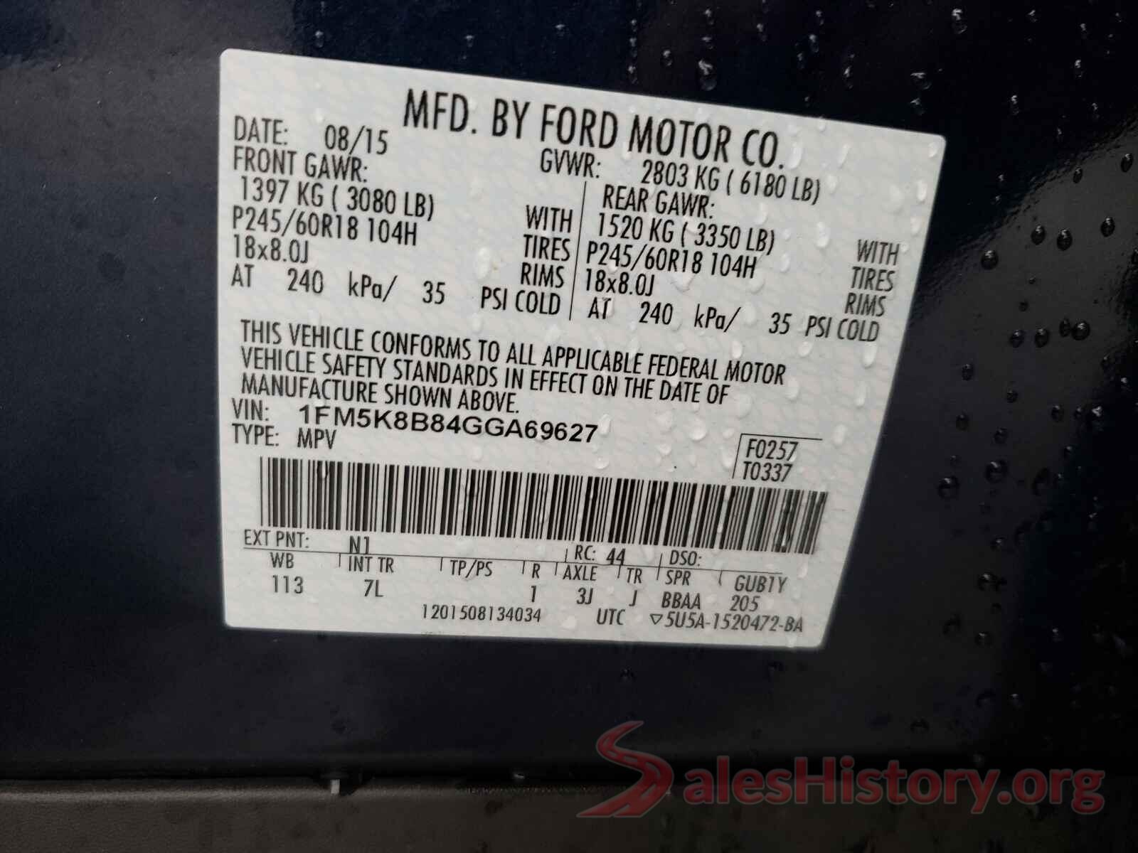 1FM5K8B84GGA69627 2016 FORD EXPLORER