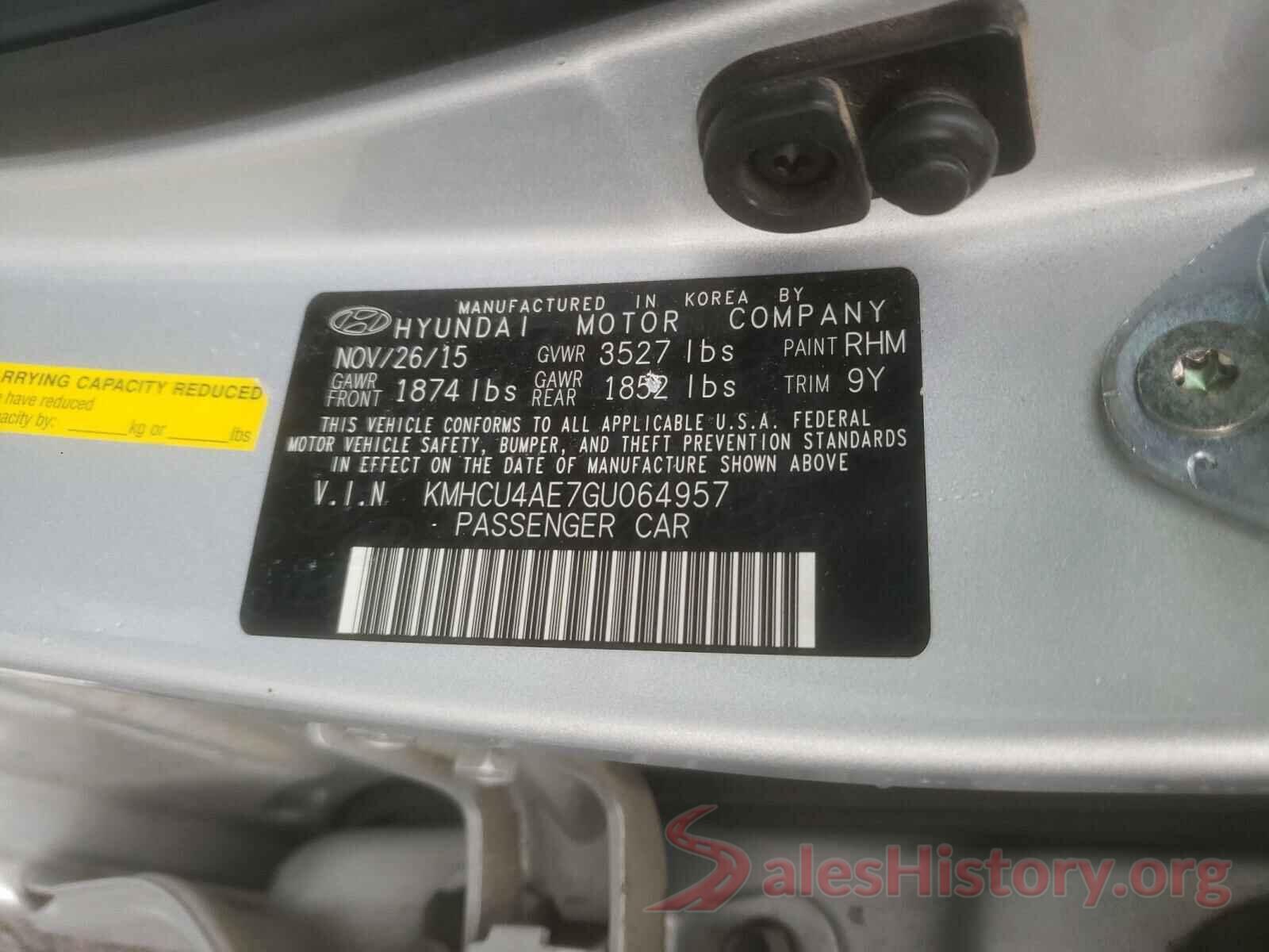 KMHCU4AE7GU064957 2016 HYUNDAI ACCENT