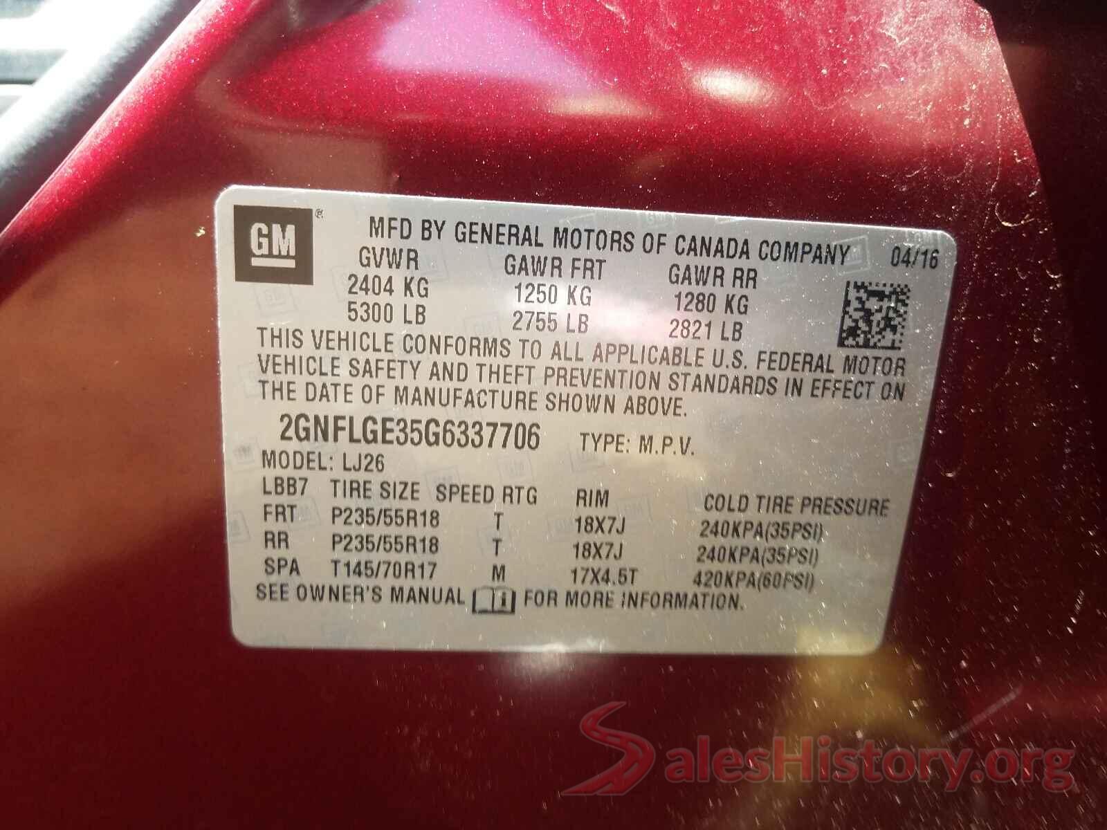 2GNFLGE35G6337706 2016 CHEVROLET EQUINOX