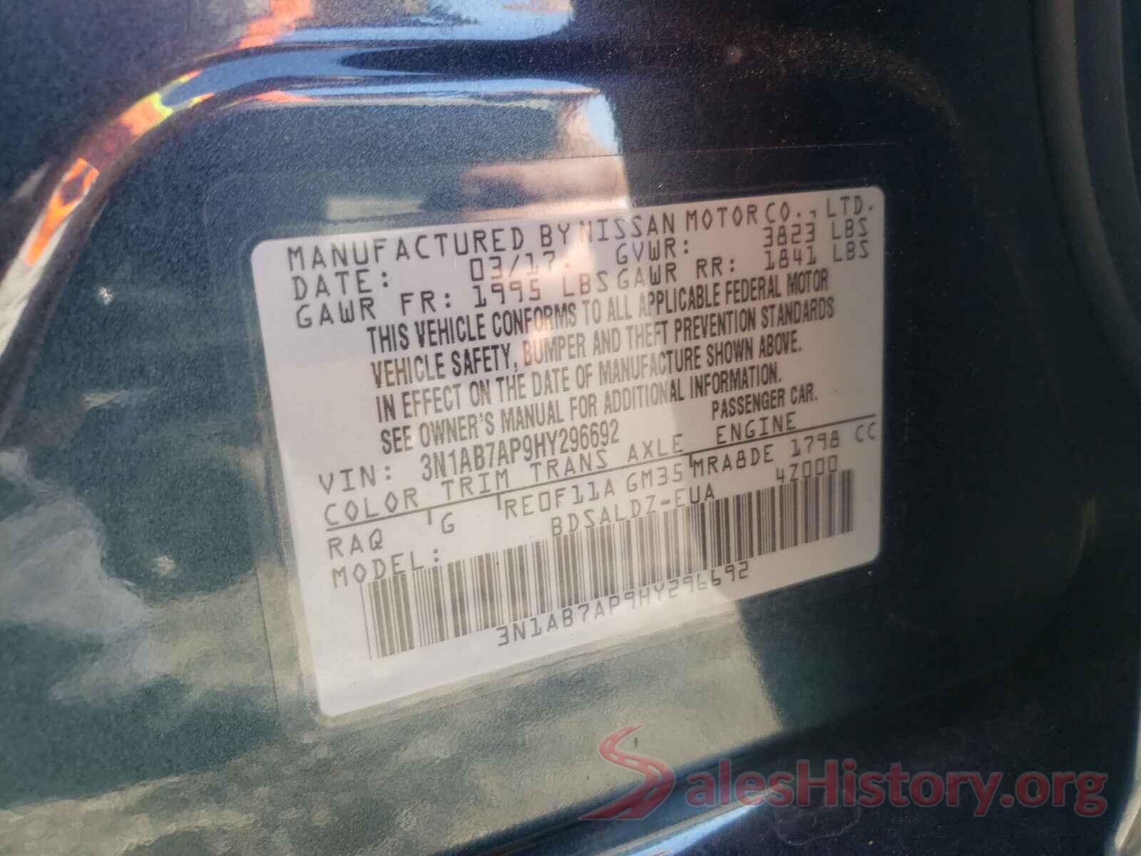 3N1AB7AP9HY296692 2017 NISSAN SENTRA