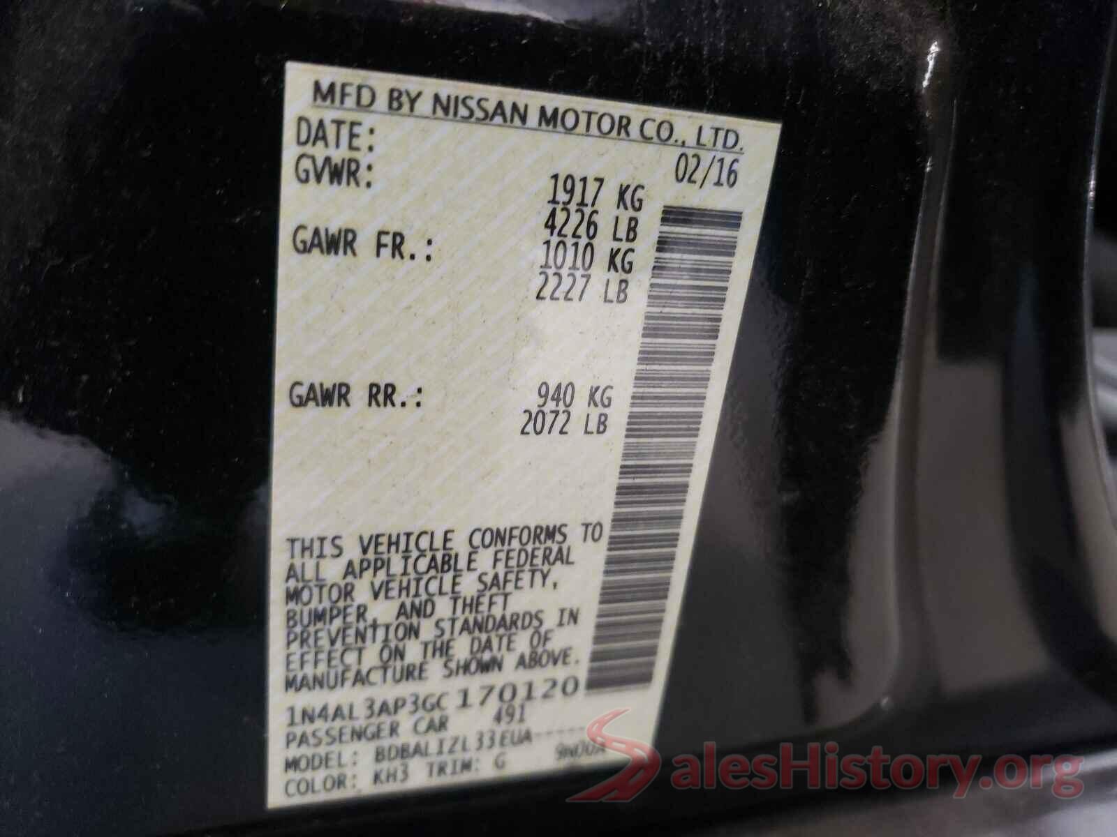 1N4AL3AP3GC170120 2016 NISSAN ALTIMA