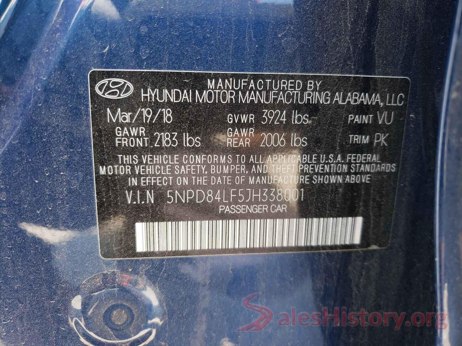 5NPD84LF5JH338001 2018 HYUNDAI ELANTRA