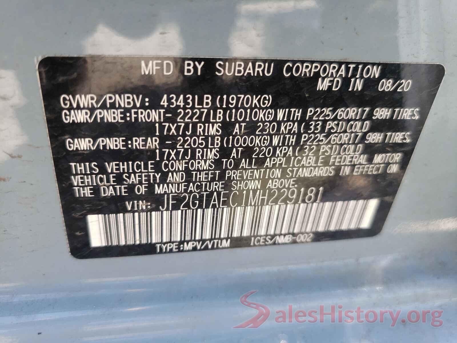 JF2GTAEC1MH229181 2021 SUBARU CROSSTREK