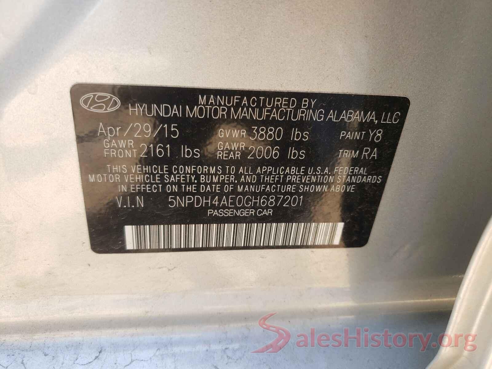 5NPDH4AE0GH687201 2016 HYUNDAI ELANTRA