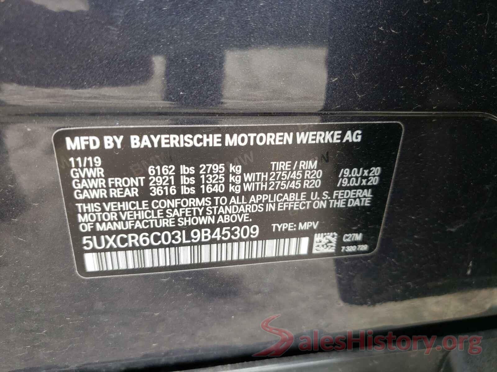 5UXCR6C03L9B45309 2020 BMW X5