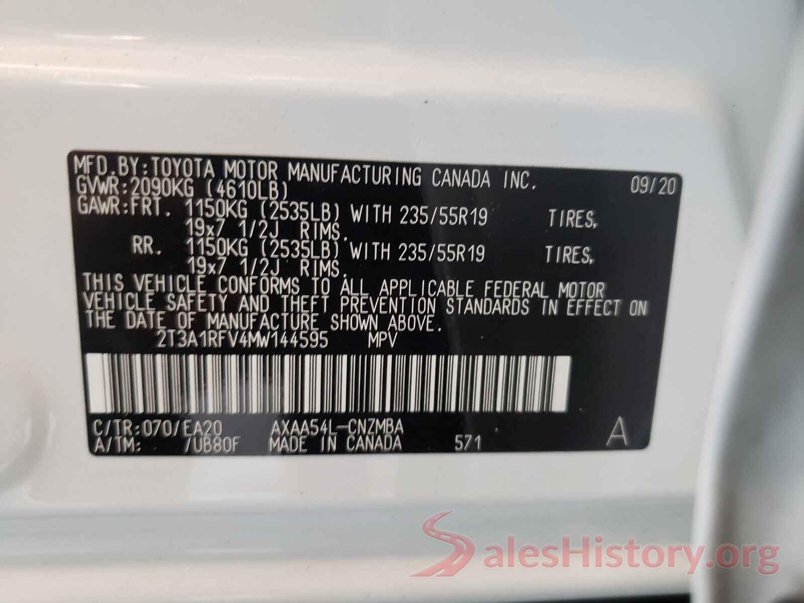 2T3A1RFV4MW144595 2021 TOYOTA RAV4