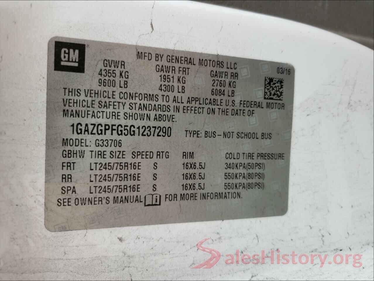 1GAZGPFG5G1237290 2016 CHEVROLET EXPRESS