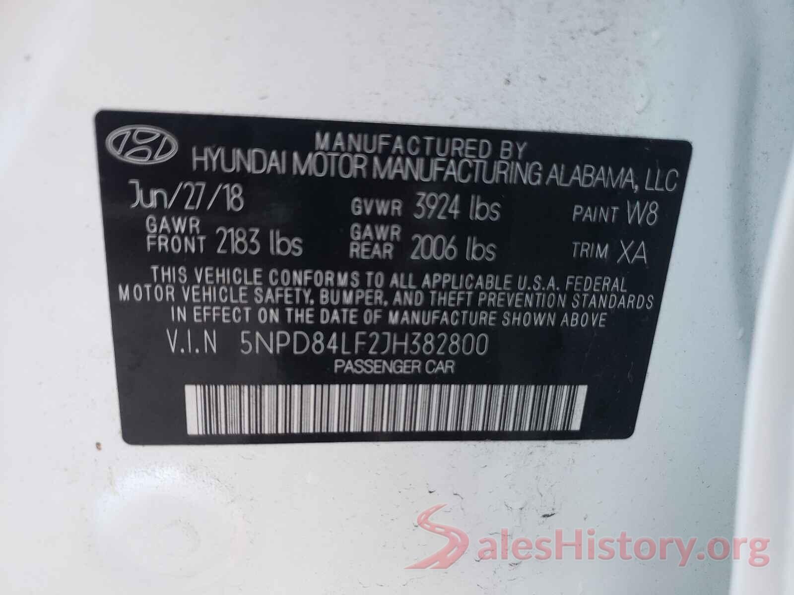 5NPD84LF2JH382800 2018 HYUNDAI ELANTRA