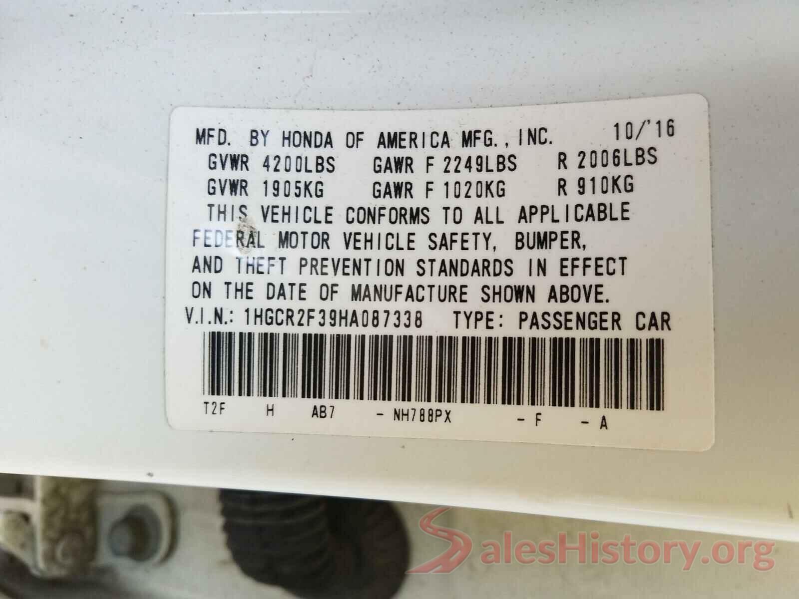 1HGCR2F39HA087338 2017 HONDA ACCORD