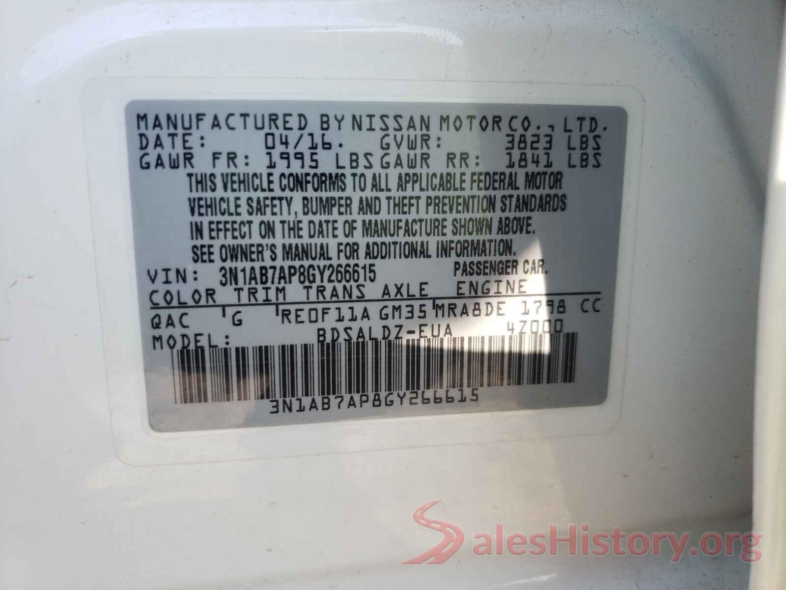 3N1AB7AP8GY266615 2016 NISSAN SENTRA