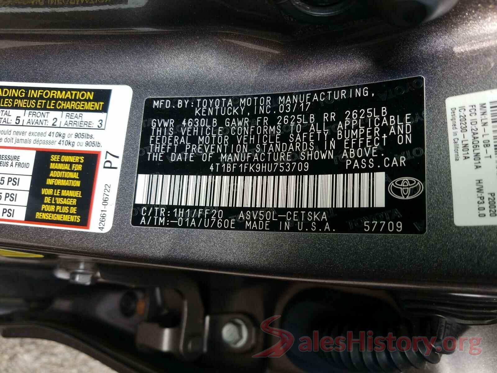 4T1BF1FK9HU753709 2017 TOYOTA CAMRY