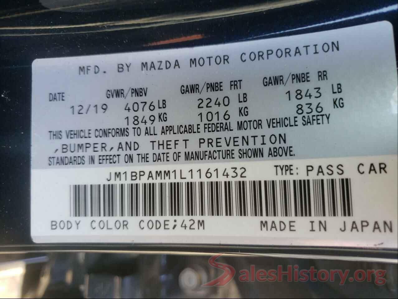 JM1BPAMM1L1161432 2020 MAZDA 3