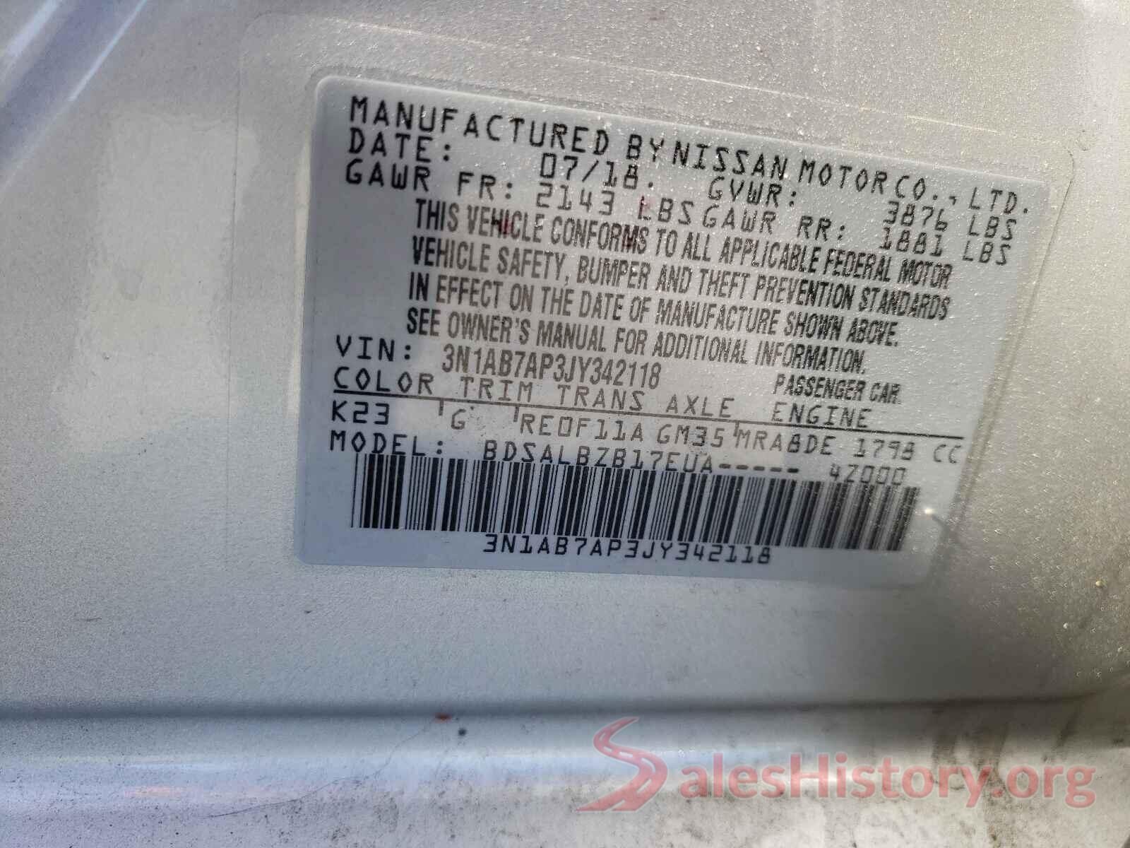 3N1AB7AP3JY342118 2018 NISSAN SENTRA