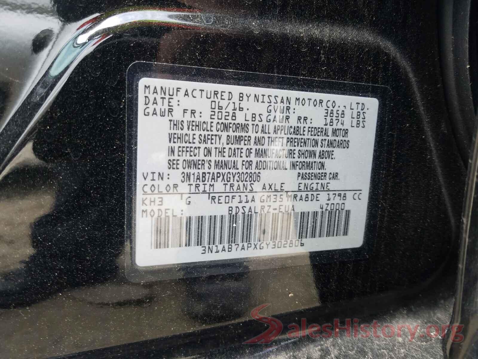 3N1AB7APXGY302806 2016 NISSAN SENTRA