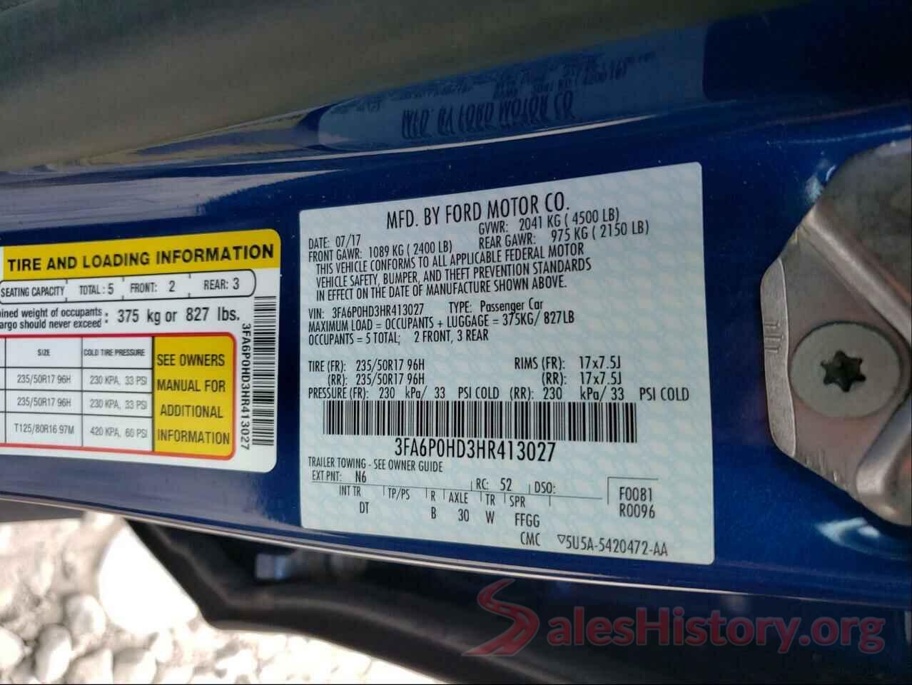 3FA6P0HD3HR413027 2017 FORD FUSION