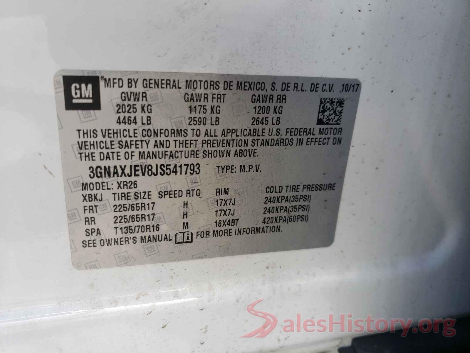 3GNAXJEV8JS541793 2018 CHEVROLET EQUINOX