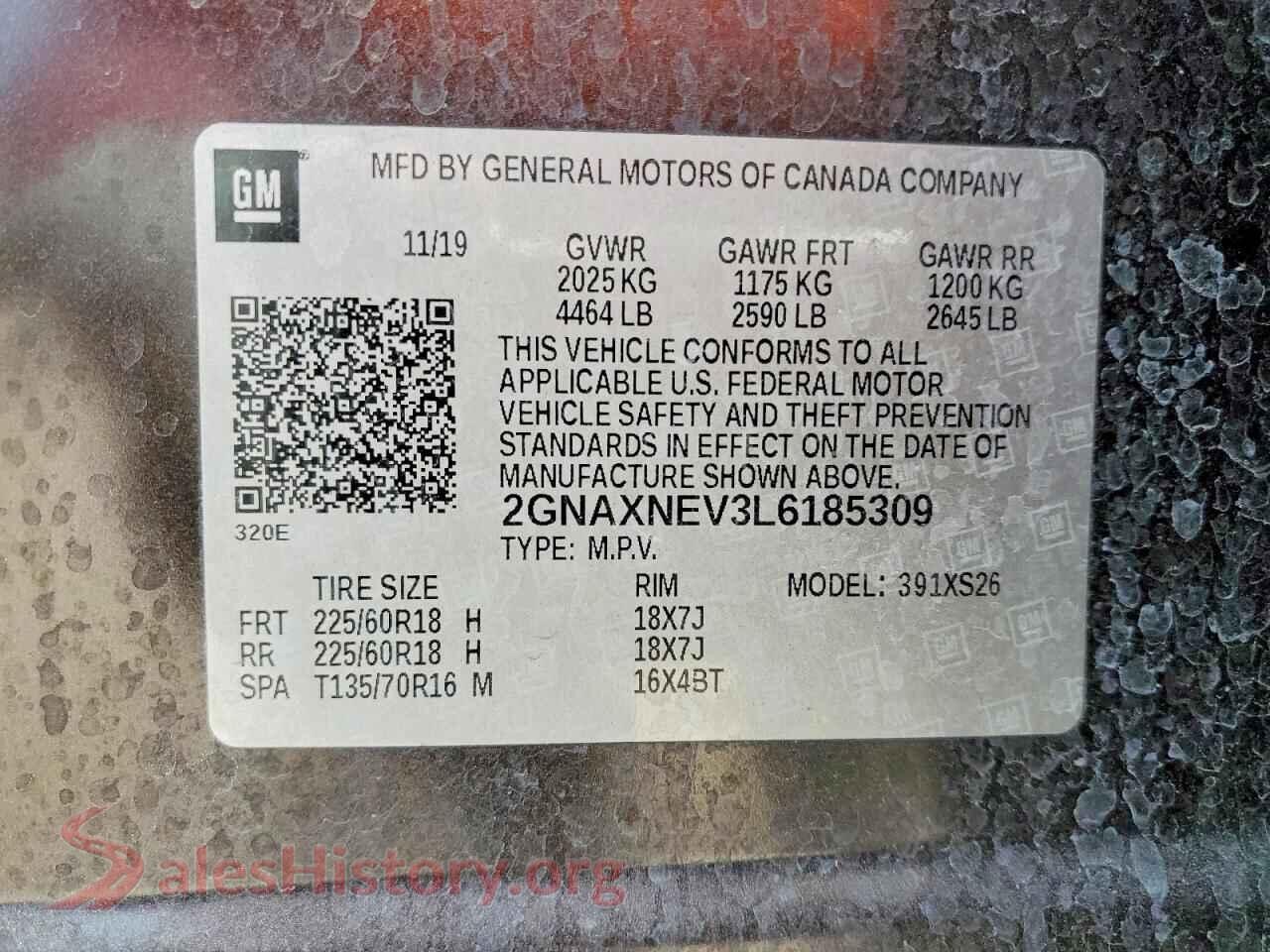 2020 CHEVROLET EQUINOX VIN 2GNAXNEV3L6185309, damage close-up