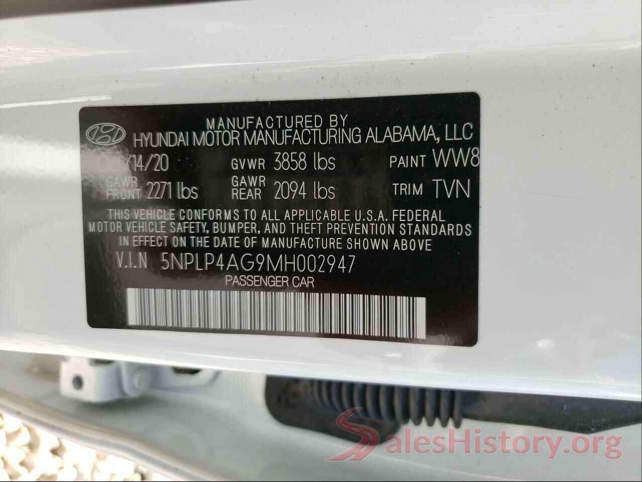 5NPLP4AG9MH002947 2021 HYUNDAI ELANTRA