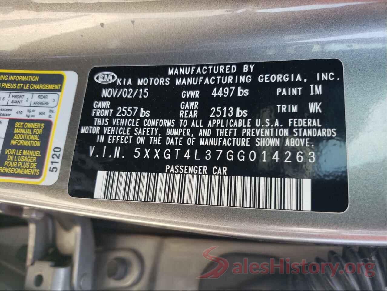 5XXGT4L37GG014263 2016 KIA OPTIMA