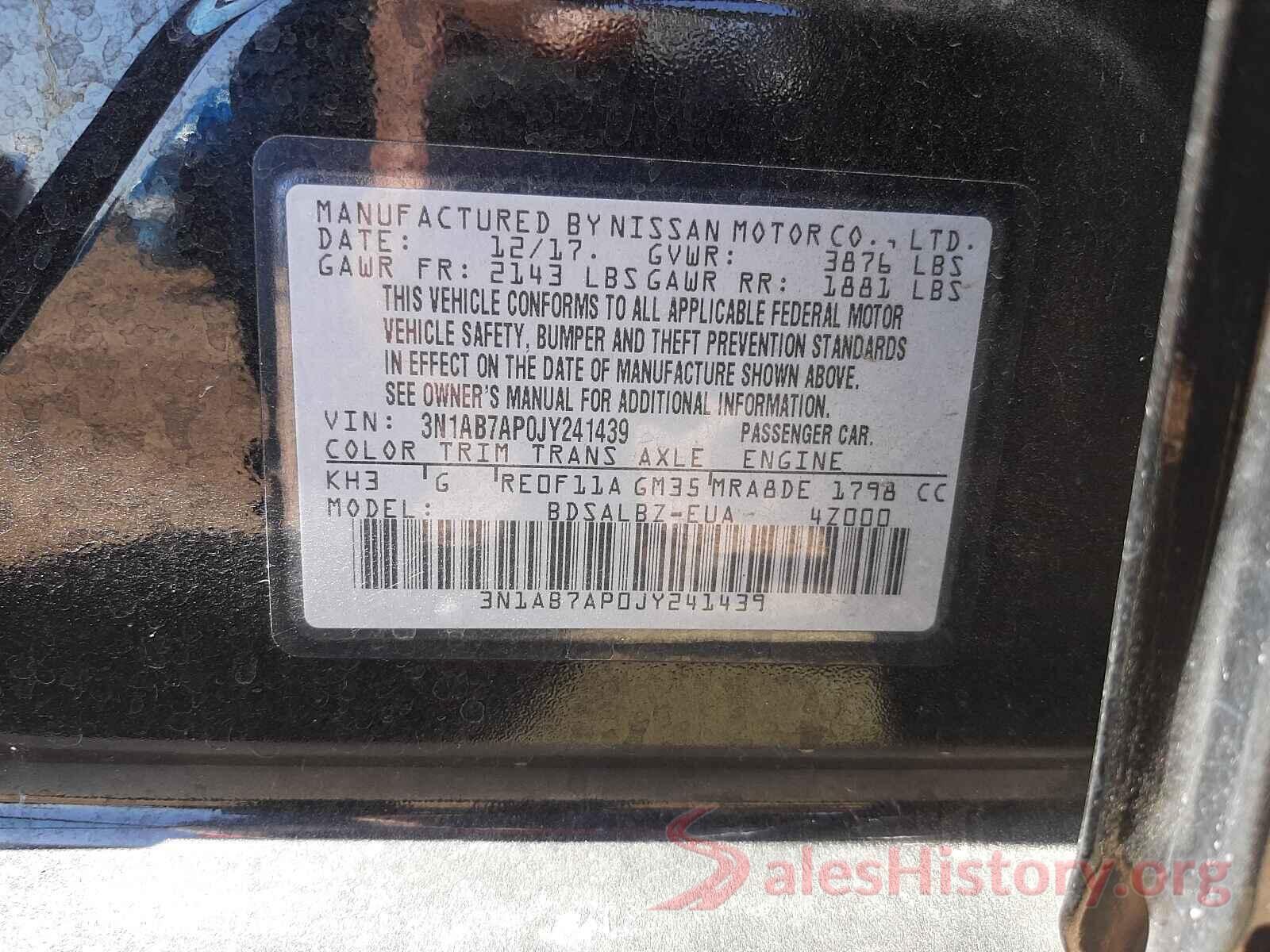 3N1AB7AP0JY241439 2018 NISSAN SENTRA