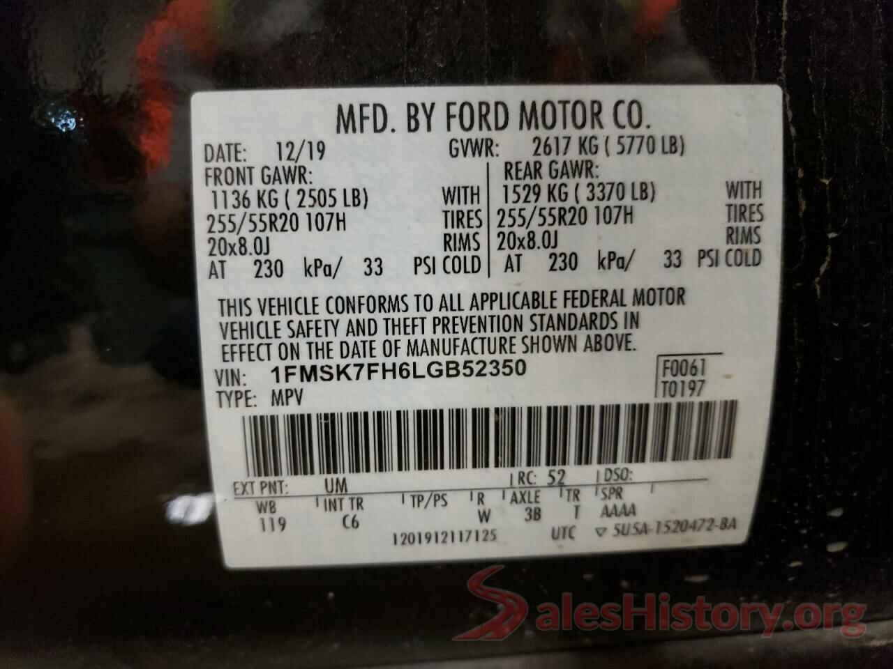 1FMSK7FH6LGB52350 2020 FORD EXPLORER