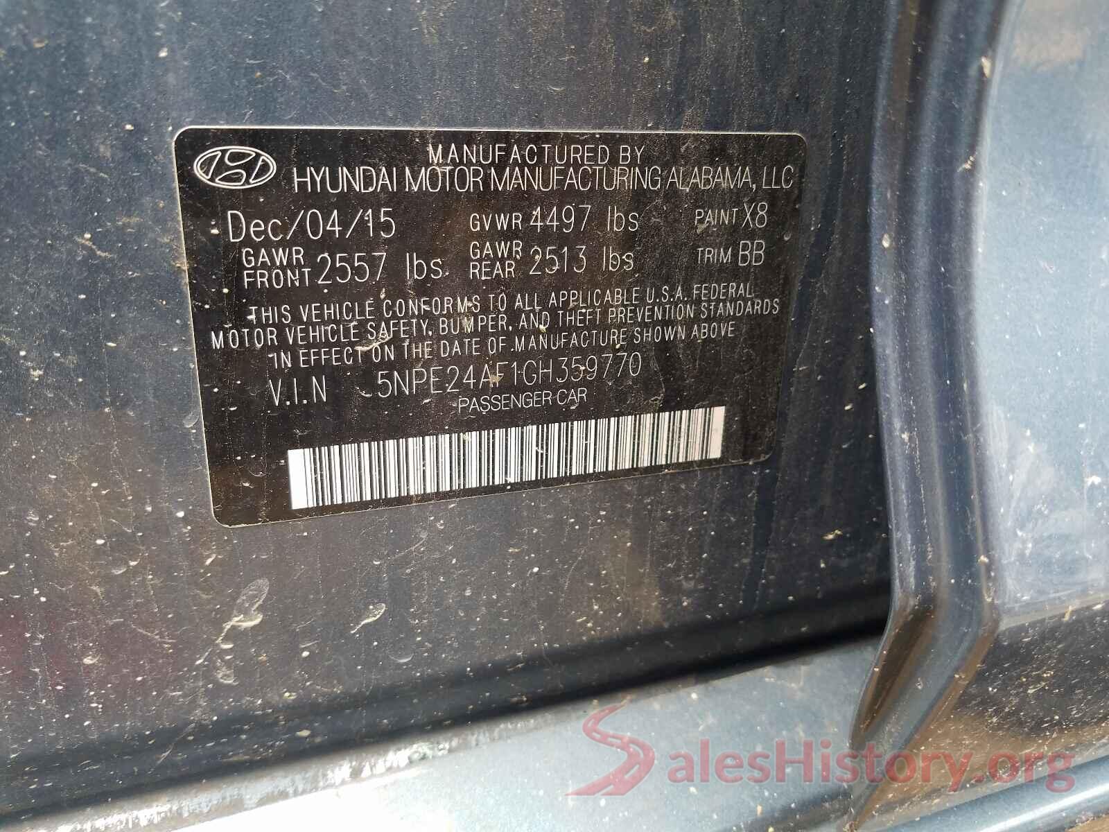 5NPE24AF1GH359770 2016 HYUNDAI SONATA