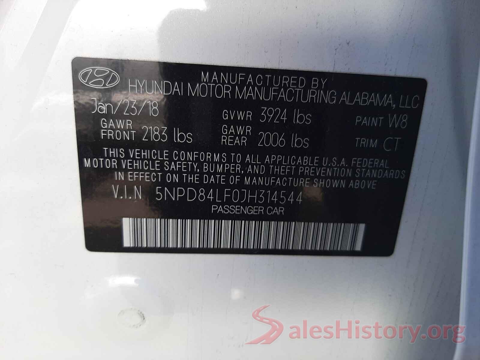 5NPD84LF0JH314544 2018 HYUNDAI ELANTRA