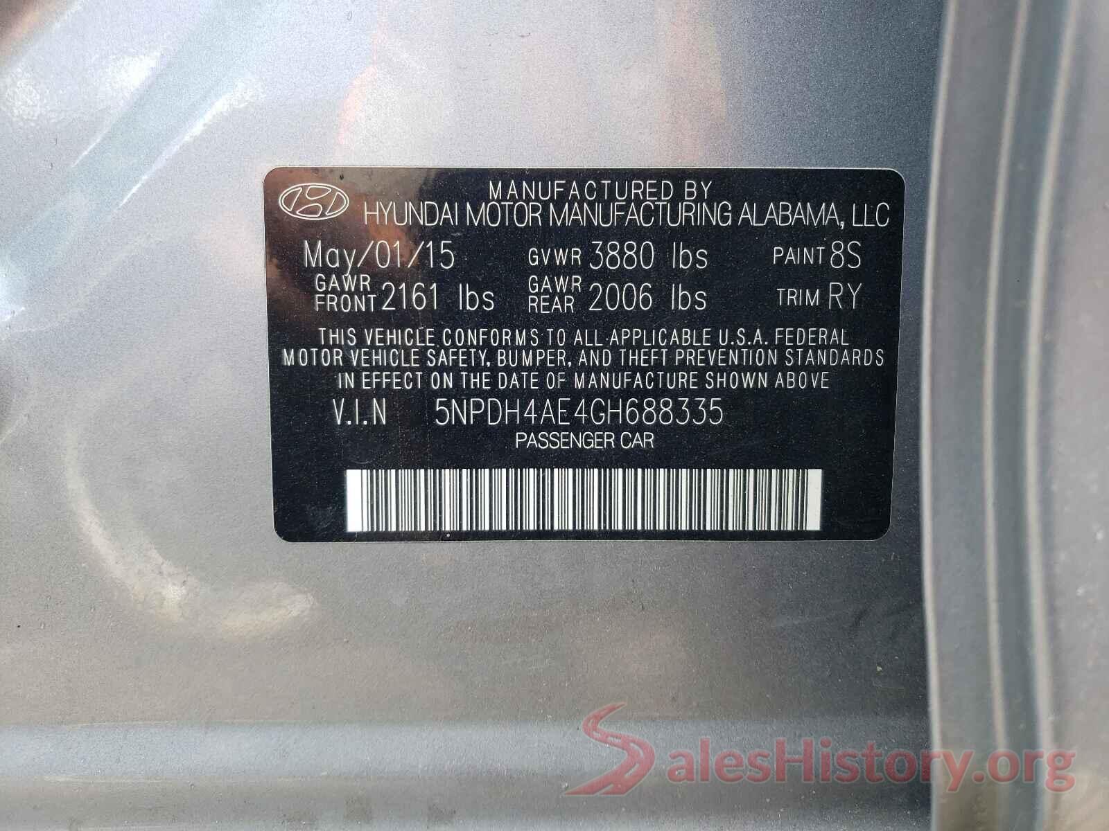 5NPDH4AE4GH688335 2016 HYUNDAI ELANTRA