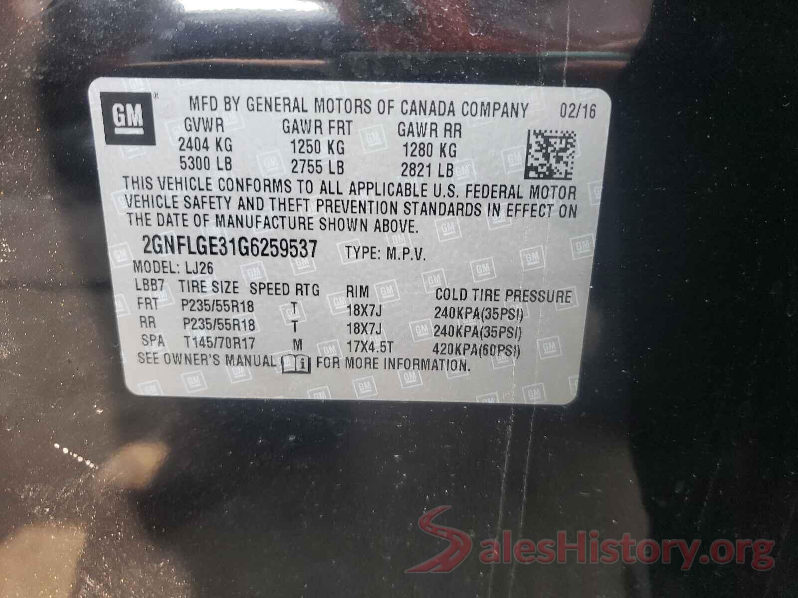 2GNFLGE31G6259537 2016 CHEVROLET EQUINOX