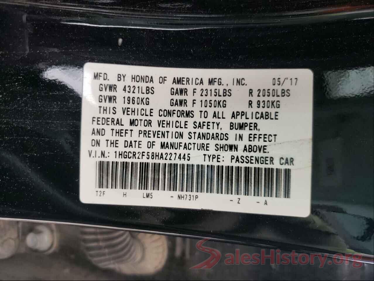 1HGCR2F58HA227445 2017 HONDA ACCORD