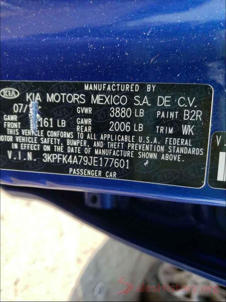 3KPFK4A79JE177601 2018 KIA FORTE