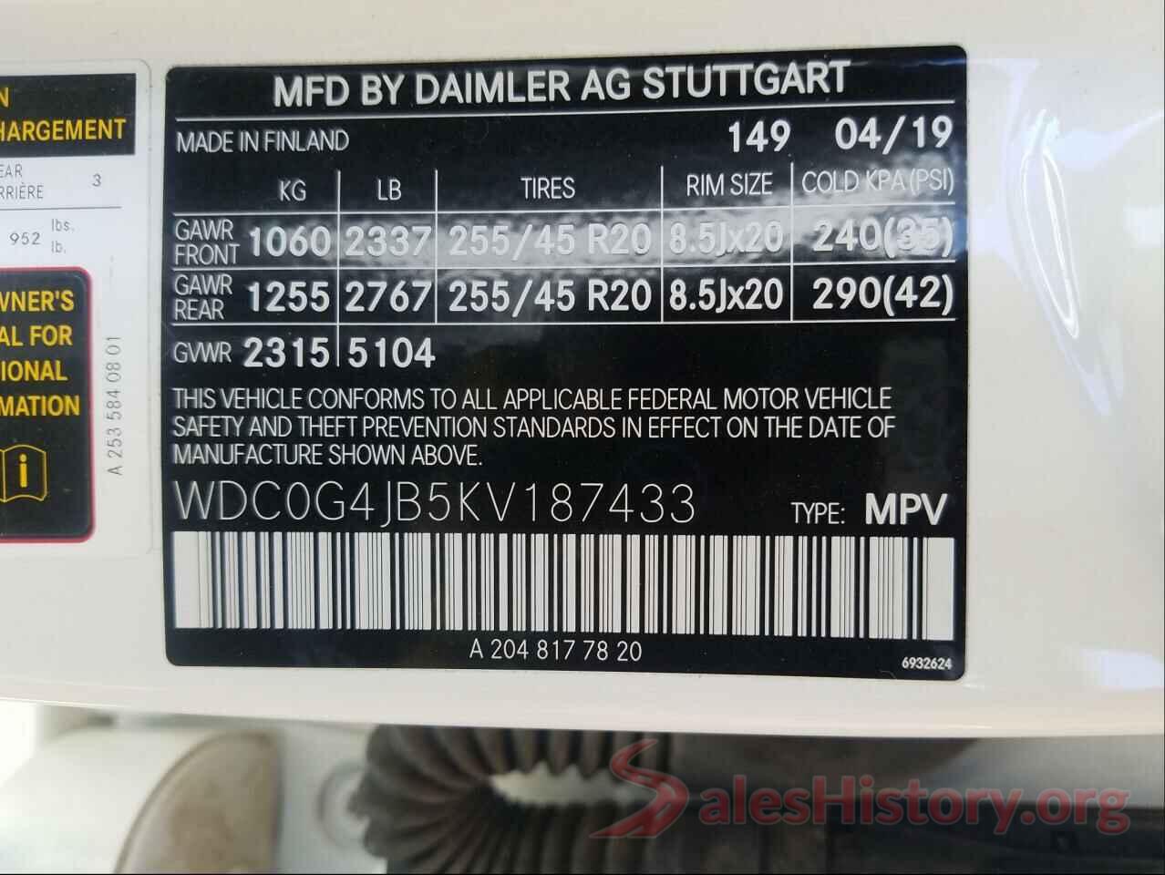 WDC0G4JB5KV187433 2019 MERCEDES-BENZ GLC-CLASS