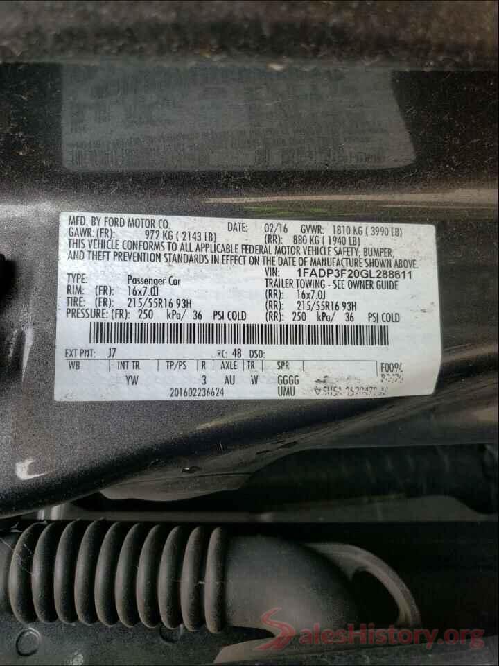 1FADP3F20GL288611 2016 FORD FOCUS