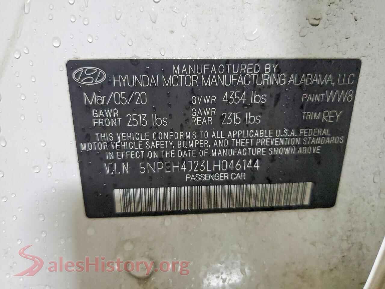 2020 HYUNDAI SONATA VIN 5NPEH4J23LH046144, trunk area