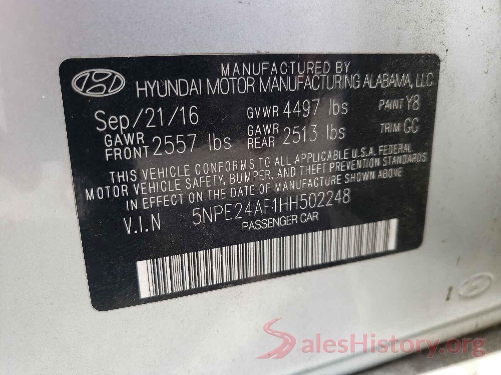 5NPE24AF1HH502248 2017 HYUNDAI SONATA