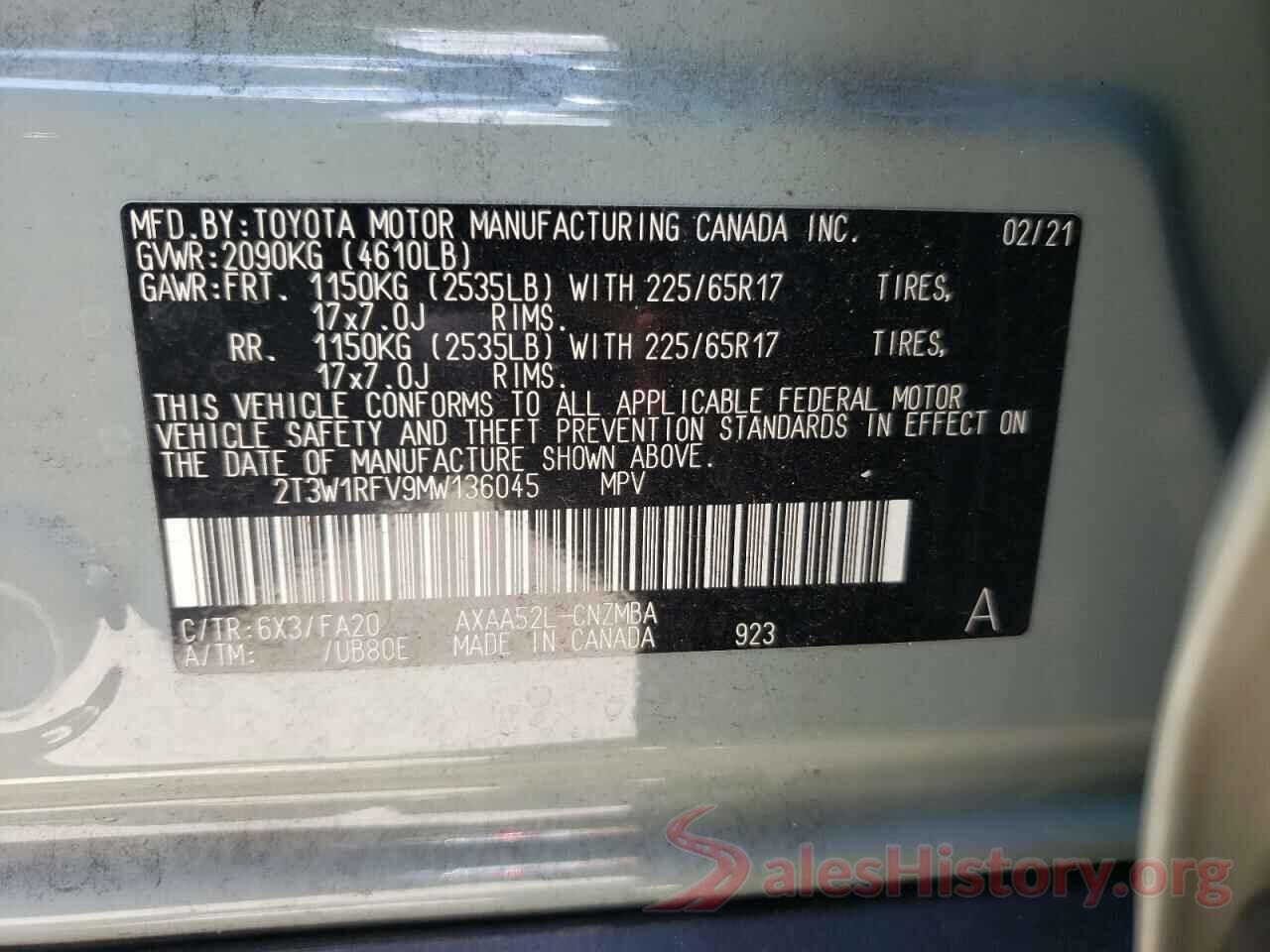 2T3W1RFV9MW136045 2021 TOYOTA RAV4